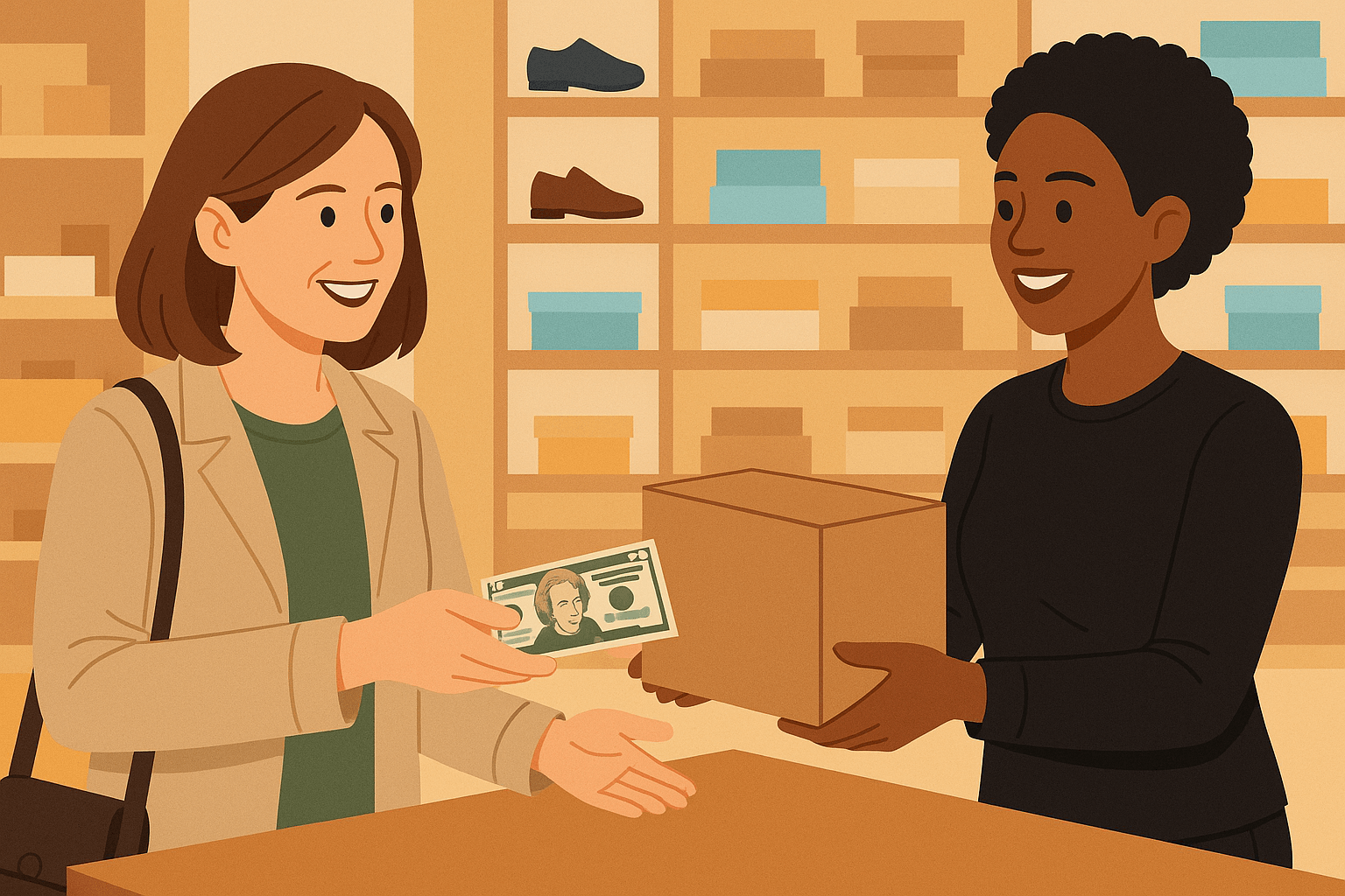 A customer exchanges a purchased product for a refund.