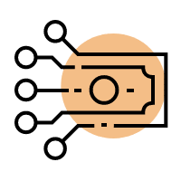 Icon of circuitry changing into a dollar bill