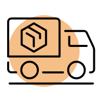 A symbol of a truck delivering a package