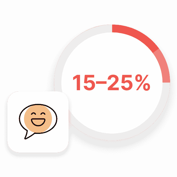 Smiling emoji icon with 15-25% circle