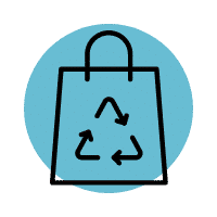 Shopping bag with recycling arrows icon