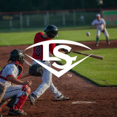 Louisville Sluggers logo over baseball game image