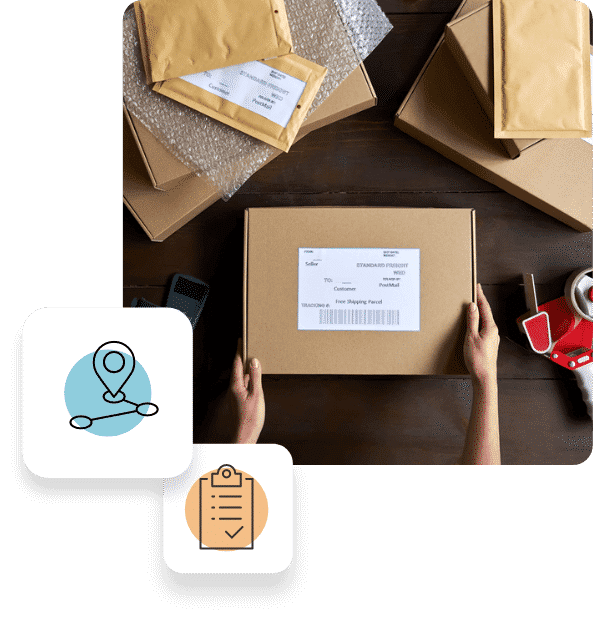 Box With Product Return On Table with Reverse Logistics Graphics