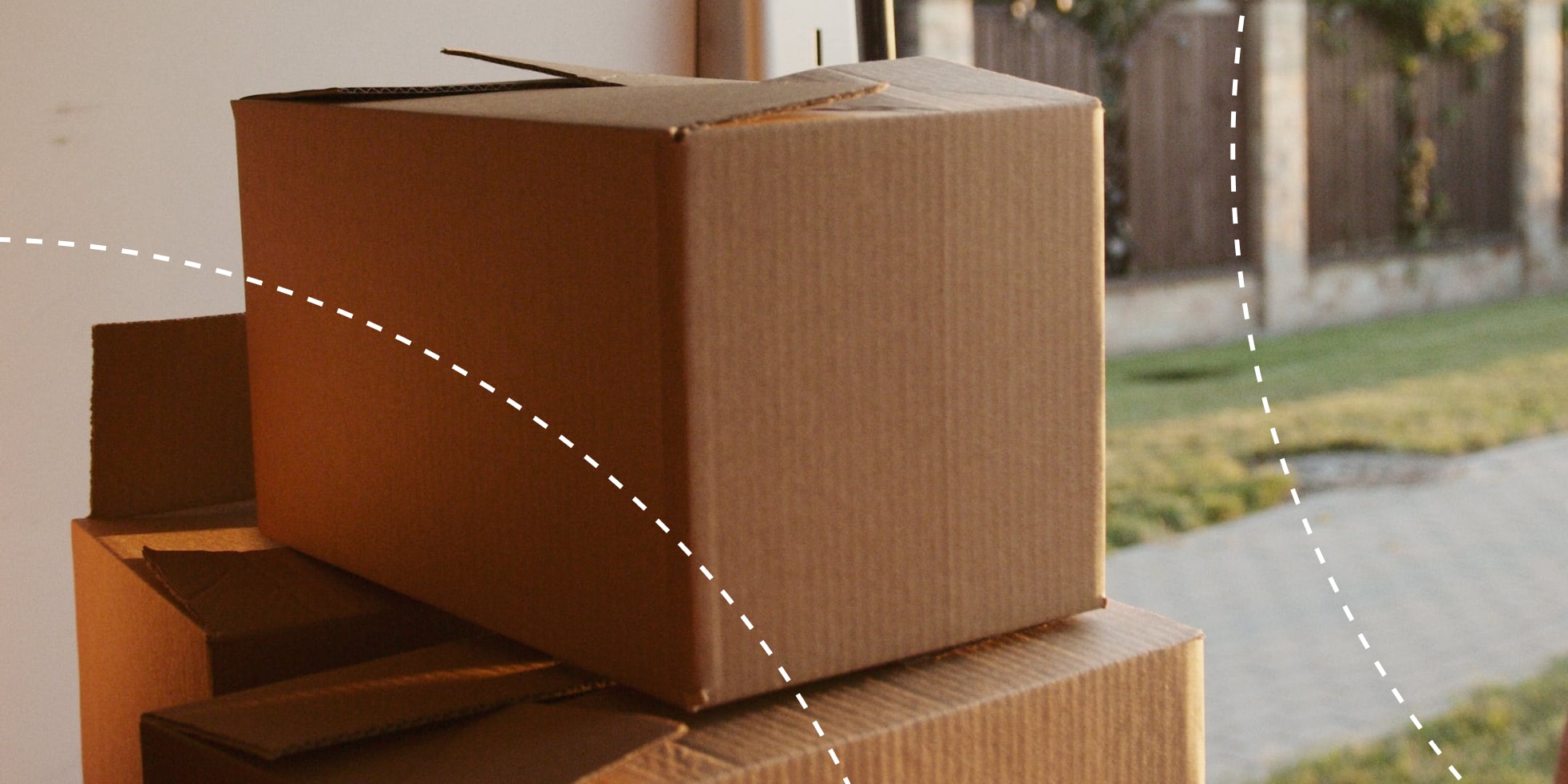 image of stacked boxes with white dotted lines