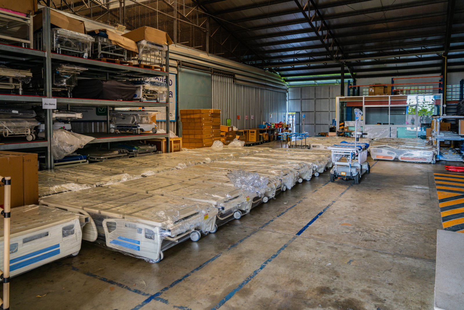Medical device returns management software: refurbished devices graded and shelved by SKU before restock